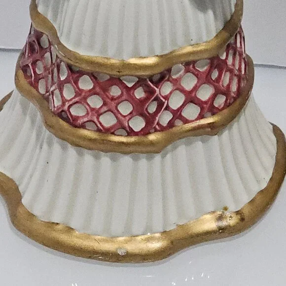 Fitz Floyd Christmas Bells Salt Pepper Shaker Set 3" handpainted vtg Holiday cer - Picture 4 of 7